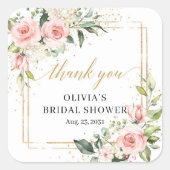 ボーホーな水彩画のピンクのバラ ブライダルシャワー スクエアシール (正面)
