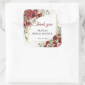 ボーホーな水彩画の赤とピンクのバラのブライダルシャワー スクエアシール (バッグ)