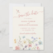 ボーホーな水彩画の野生の花の結婚式 セーブザデート (正面)