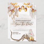 ボーホーな糸のランタン マクラメ フェザー ケーキ シック セーブザデート (正面/裏面)