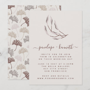 ボーホーな自然のバーガンディとタープの植物の結婚式 招待状