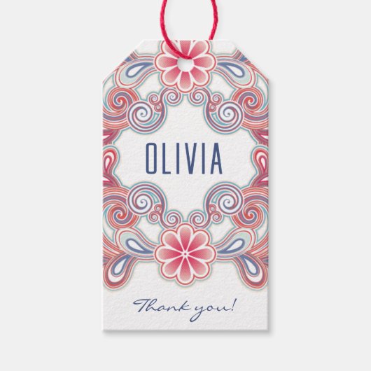 ボーホーな花と渦巻きのギフトタグ ギフトタグ (正面)