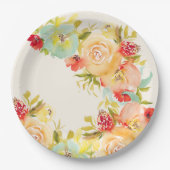 ボーホーな花柄の水彩画のウェディングシャワープレート ペーパープレート (正面)