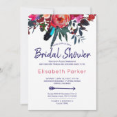 ボーホーな赤とネイビーブルーの花束 ブライダルシャワー 招待状 (正面)