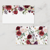 ボーホーな赤と紫の水彩花のガーランド プレイスカード (正面/裏面)