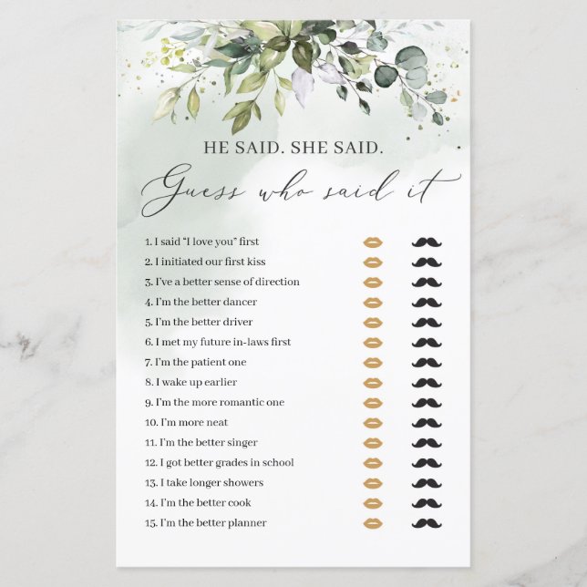 ボーホーの緑の葉は、彼は彼女はブライダルゲームと言った (正面)