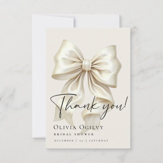 ボーホーアイボリークリームリボン ウェディングシャワーお礼カード サンキューカード (正面)