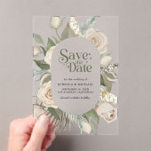 ボーホーアイボリー ローズ セージグリーン ウェディング セーブ・ザ・デート アクリル招待状 (インサイチュ (ポータブル))