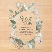 ボーホーアイボリー ローズ セージグリーン ウェディング セーブ・ザ・デート アクリル招待状 (正面)