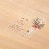 ボーホーアーステイな花飾り パンパス ウェディング セーブ・ザ・デート アクリル招待状 (レイダウン)