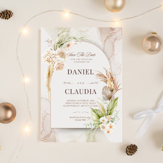 ボーホーアーチウェディング招待状セット | 編集可能なミニマ 招待状