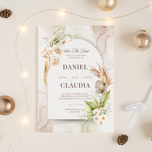 ボーホーアーチウェディング招待状セット | 編集可能なミニマ 招待状