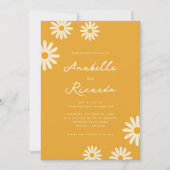 ボーホーイエローデイジーヒッピーのQRコード写真ウェディング 招待状 (正面)