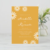 ボーホーイエローデイジーヒッピーのQRコード写真ウェディング 招待状 (スタンド正面)