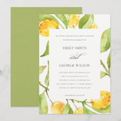 ボーホーイエロー水彩画の葉 オリーブのウェディング 招待状 (正面/裏面)