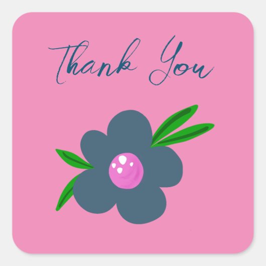 ボーホーインディゴブルーフラワー | スクエアパーティーステッカー スクエアシール (正面)