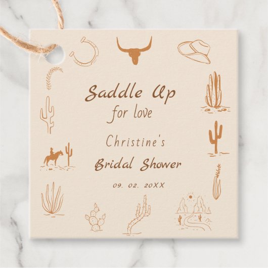 ボーホーウェスタン サドルアップ カウボーイブライダルシャワー フェイバータグ (正面)