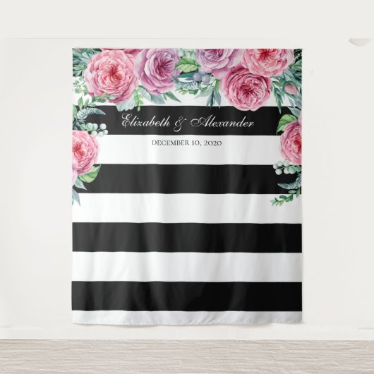 ボーホーウェディングの背景。ピンクの花の背景 タペストリー (正面)