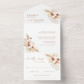 ボーホーウェディング招待状 | テラコッタ パンパスグラス オールインワン招待状 (内側)