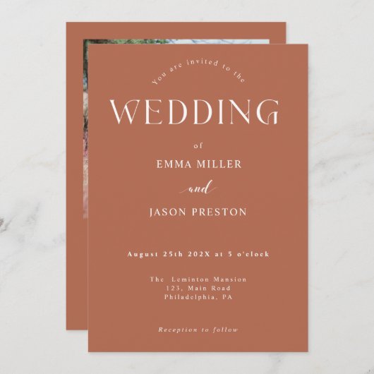 ボーホーウェディング テラコッタの写真付き招待状 招待状 (正面/裏面)