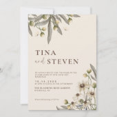 ボーホーウェディング ベージュ ボタニカル インビテーション (正面)