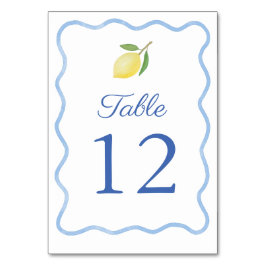 ボーホーウェービーブルーボーダー シトラスレモン ウェディング テーブルナンバー