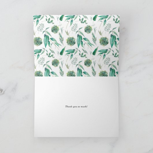 ボーホーウォーターカラーイカリソウと多肉植物のフレーム サンキューカード (内部)