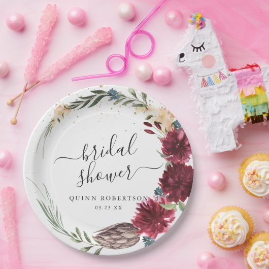 ボーホーウォーターカラーオータムフラワーブライダルシャワー ペーパープレート (パーティー)