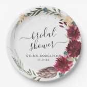 ボーホーウォーターカラーオータムフラワーブライダルシャワー ペーパープレート (正面)