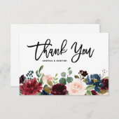 ボーホーウォーターカラー秋の花ガーランド サンキューカード (正面/裏面)