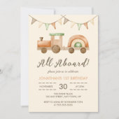 ボーホーウッドトレイン トランスポート キッズ バースデー 招待状 (正面)