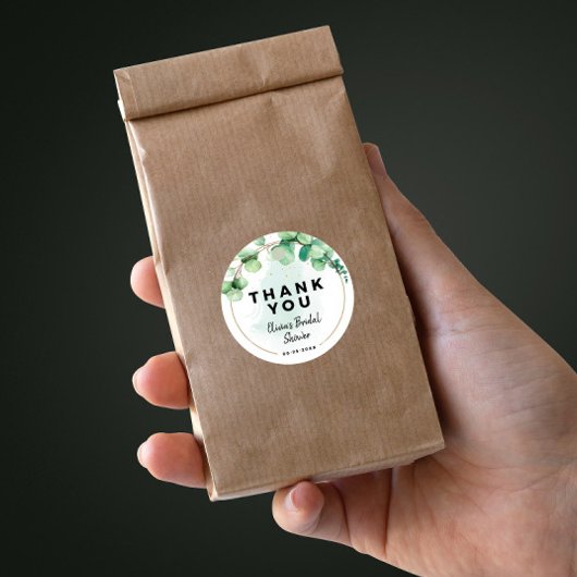 ボーホーエレガントなモダンなグリーンとユーカリのウェディング ラウンドシール