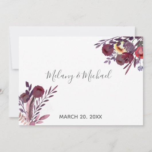 ボーホーエレガントな水彩花束 RSPV 招待状 (裏面)