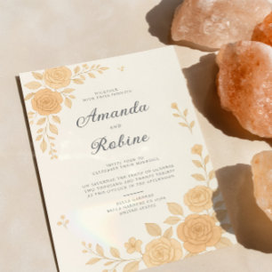 ボーホーエレガント アーストーン フローラル ウェディング 招待状