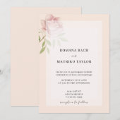 ボーホーエレガント ピンク ローズ 水彩 フラワー 招待状 (正面/裏面)