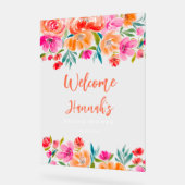 ボーホーオレンジの花の野生の花の結婚式のウェルカム アクリルサイン (傾斜)