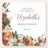 ボーホーオータムブライダルシャワー スクエアペーパーコースター (正面)