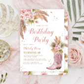 ボーホーカウガールブーツパンパスグラス ローズ 40歳の誕生日 招待状