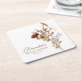 ボーホーカスタム アースィ ネイチャー ボタニカル ブライダルシャワー スクエアペーパーコースター