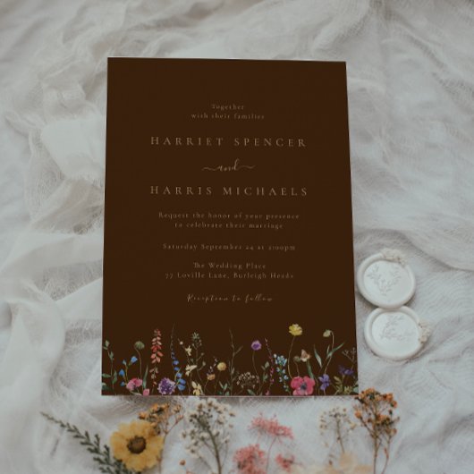 ボーホーカラフルワイルドフラワーのウェディング 招待状