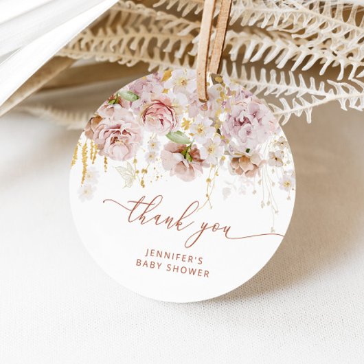 ボーホーガーデンの花のベビーシャワーありがとう フェイバータグ