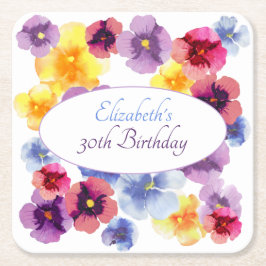ボーホーガーデンパーティー カラフルフラワーバースデー スクエアペーパーコースター