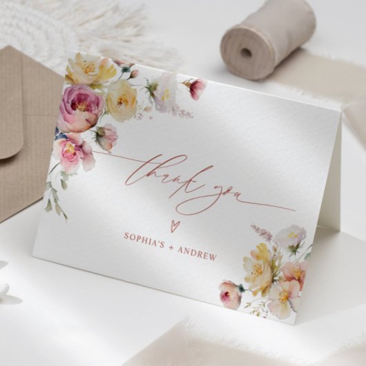 ボーホーガーデンローズフラワーズウェディング サンキューカード
