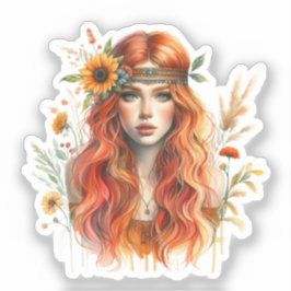 ボーホーガール AI アート ボヘミアンファッション シール