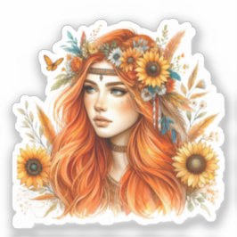 ボーホーガール AI アート ボヘミアンファッション シール