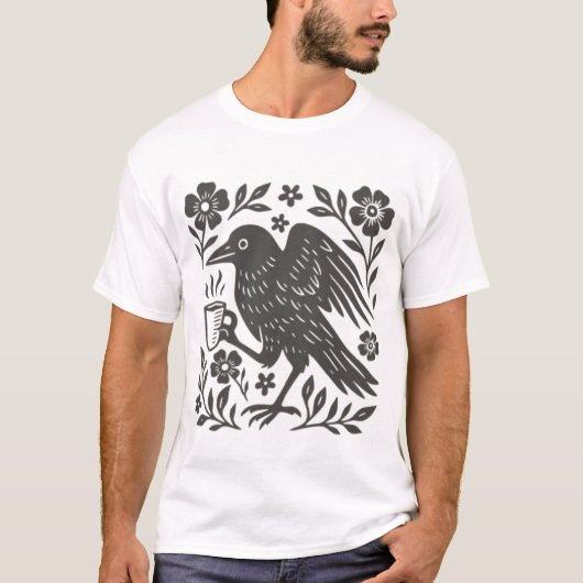 ボーホークロウシャツ、鳥コーヒー好き Tシャツ (正面)