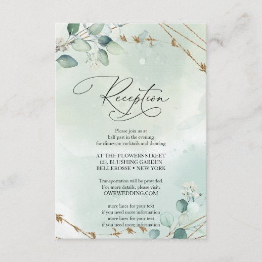 ボーホーグリーンのユーカリの葉 フレーム ゴールド フェイク エンクロージャーカード (正面)