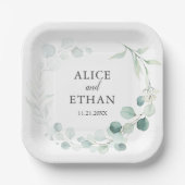 ボーホーグリーンイucalyptusのウェディング ペーパープレート (正面)
