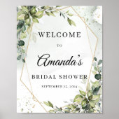 ボーホーグリーン植物のゴールド幾何学模様のウェルカムサイン ポスター (正面)