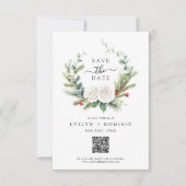 ボーホーグリーン フォリアージ QR コード ウェディング セーブザデート (正面)